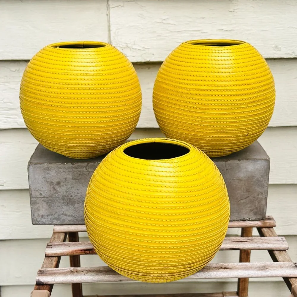 THREE Crate and Barrel Leather Spiral Wrapped Vase 6